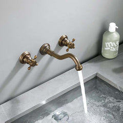 Chester Collection Wall Mount Bathroom Faucet in Antique Brass Main Product Image