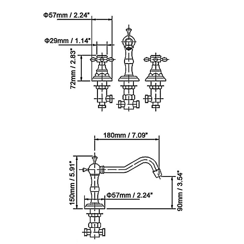 Chester Traditional Widespread Bathroom Faucet in Chrome Dimensions