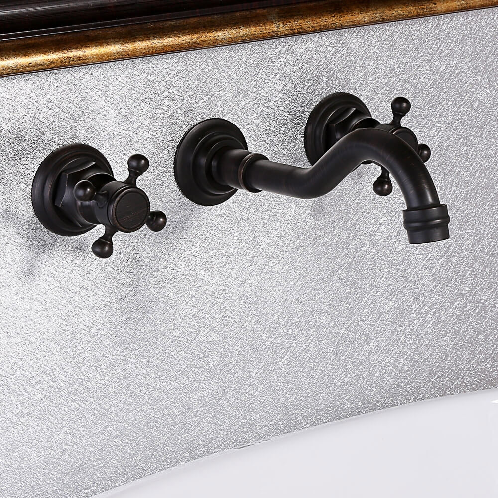 Chester Wall Mounted Bathroom Faucet in Antique Black Brass