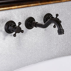 Chester Wall Mounted Bathroom Faucet in Antique Black Brass