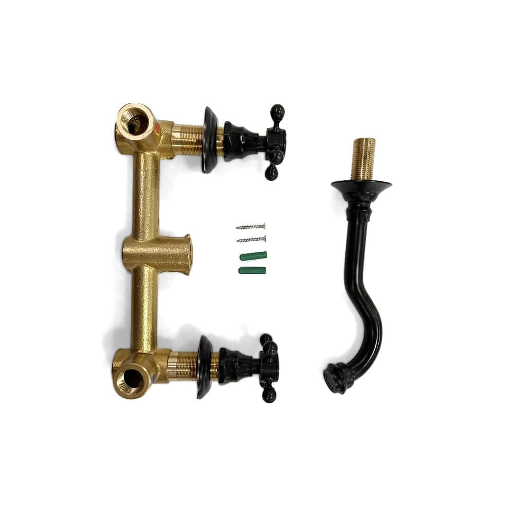 Chester Wall Mounted Bathroom Faucet in Antique Black Brass