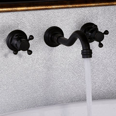 Chester Wall Mounted Bathroom Faucet in Antique Black Brass