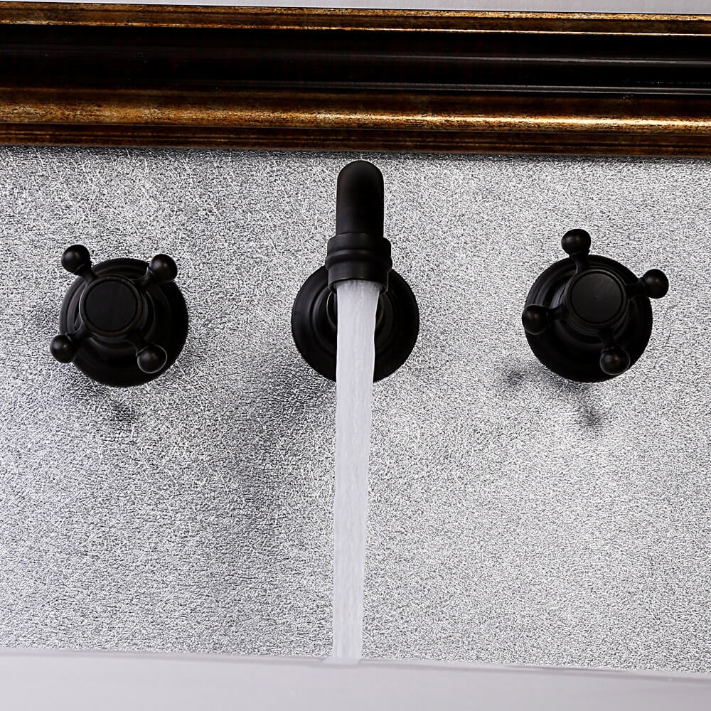Chester Wall Mounted Bathroom Faucet in Antique Black Brass