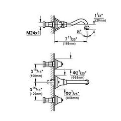 Chester Wall Mounted Bathroom Faucet in Antique Black Brass Dimensions