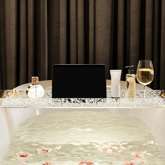 Clear Acrylic Bathtub Tray with Modern Design and Gold Handles