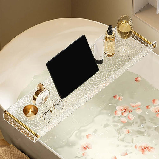 Clear Acrylic Bathtub Tray with Modern Design and Gold Handles Main Product Image