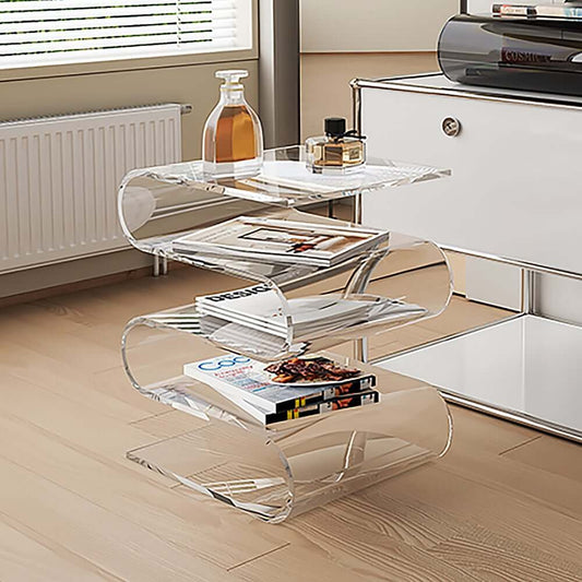 Clear Acrylic End Table With Storage Shelves, Minimalist Design