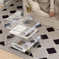 Clear Acrylic End Table With Storage Shelves, Minimalist Design Dimensions
