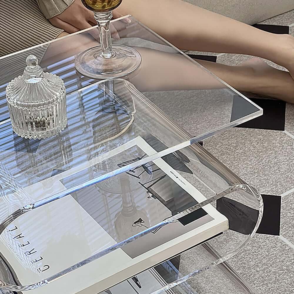 Clear Acrylic End Table With Storage Shelves, Minimalist Design Main Product Image