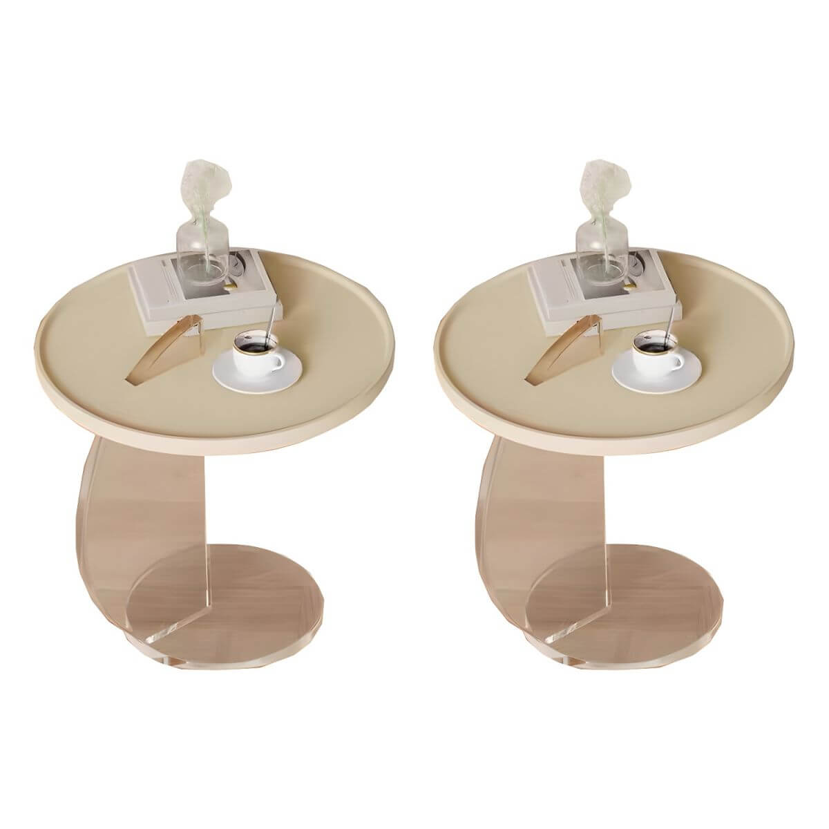 Clear Amber Round Pedestal Side Table with Dual-Layer Acrylic Base