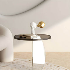 Clear Amber Round Pedestal Side Table with Dual-Layer Acrylic Base