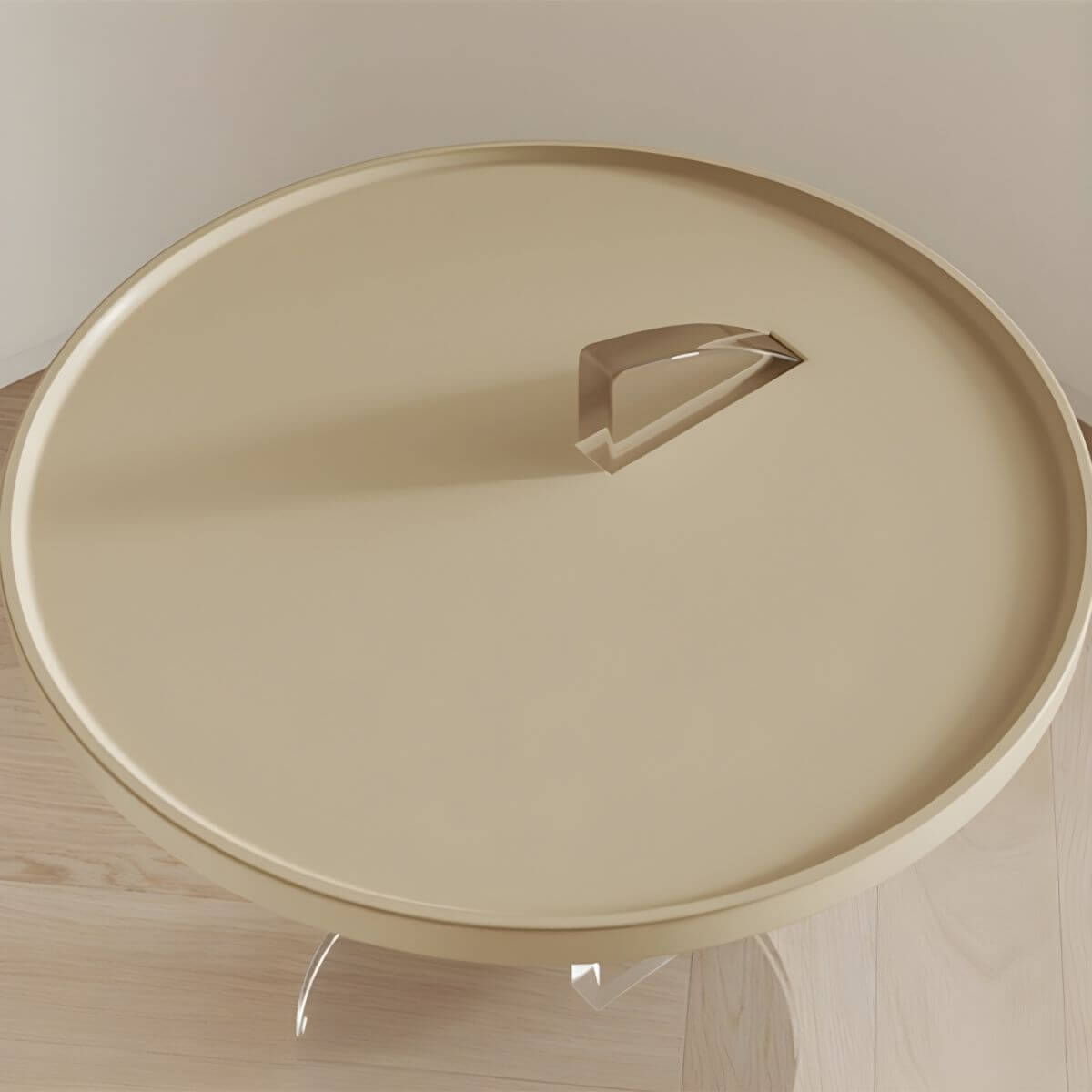 Clear Amber Round Pedestal Side Table with Dual-Layer Acrylic Base