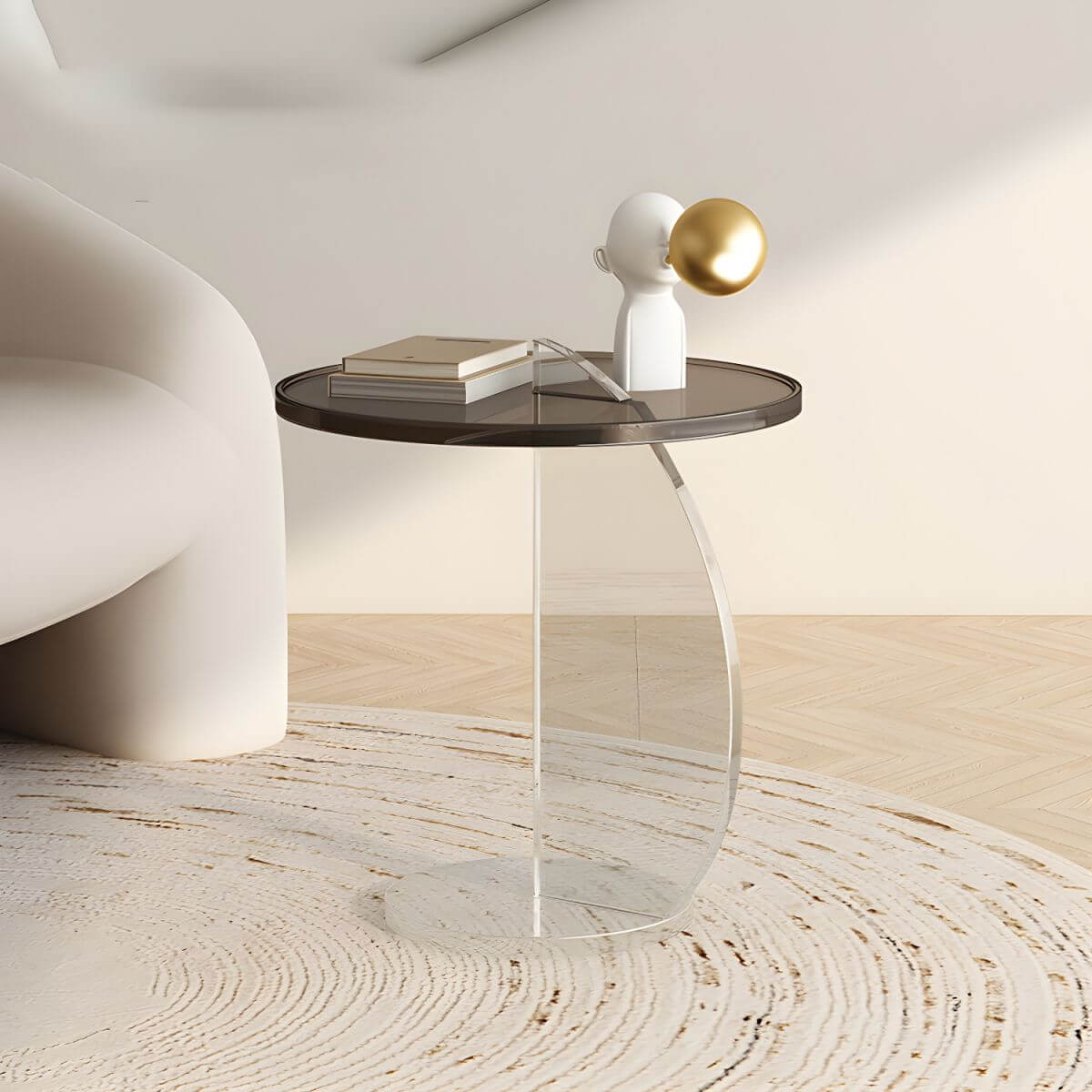Clear Amber Round Pedestal Side Table with Dual-Layer Acrylic Base