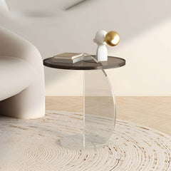 Clear Amber Round Pedestal Side Table with Dual-Layer Acrylic Base