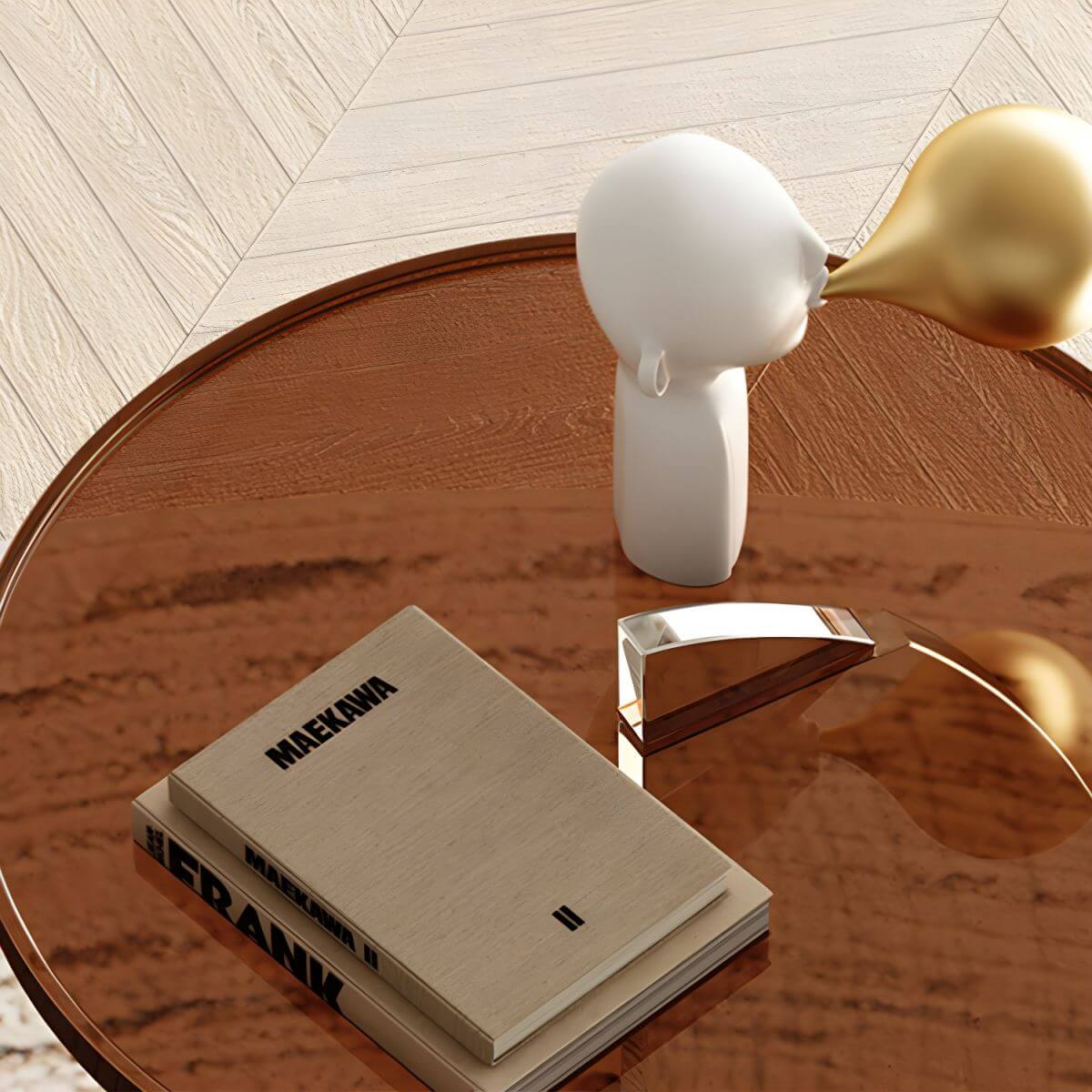 Clear Amber Round Pedestal Side Table with Dual-Layer Acrylic Base