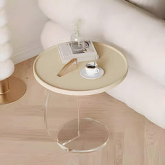 Clear Amber Round Pedestal Side Table with Dual-Layer Acrylic Base