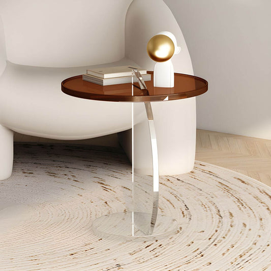 Clear Amber Round Pedestal Side Table with Dual-Layer Acrylic Base Main Product Image