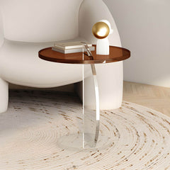 Clear Amber Round Pedestal Side Table with Dual-Layer Acrylic Base Main Product Image