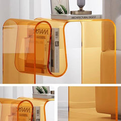 Clear and Colored Acrylic End Table with Integrated Magazine Rack