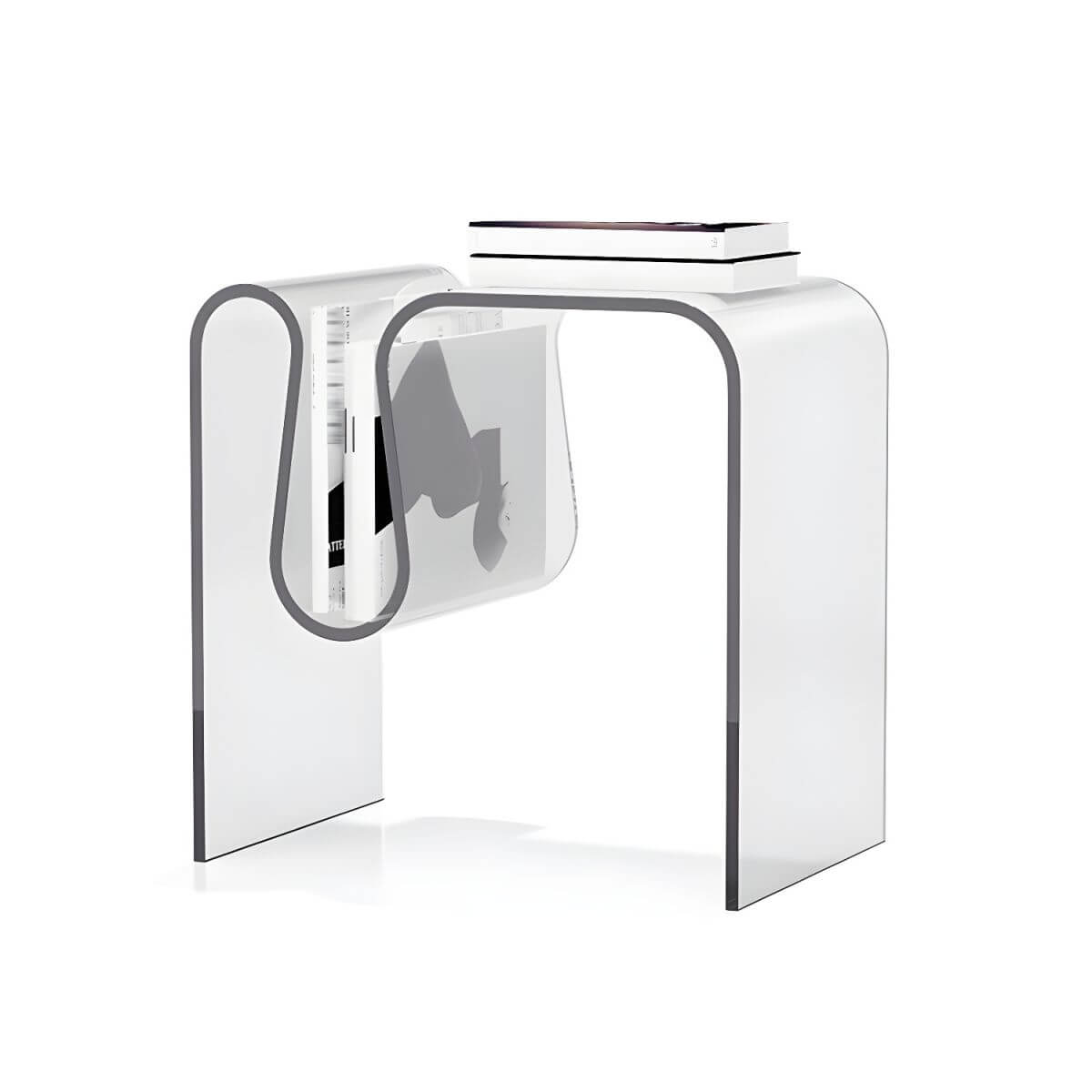 Clear and Colored Acrylic End Table with Integrated Magazine Rack