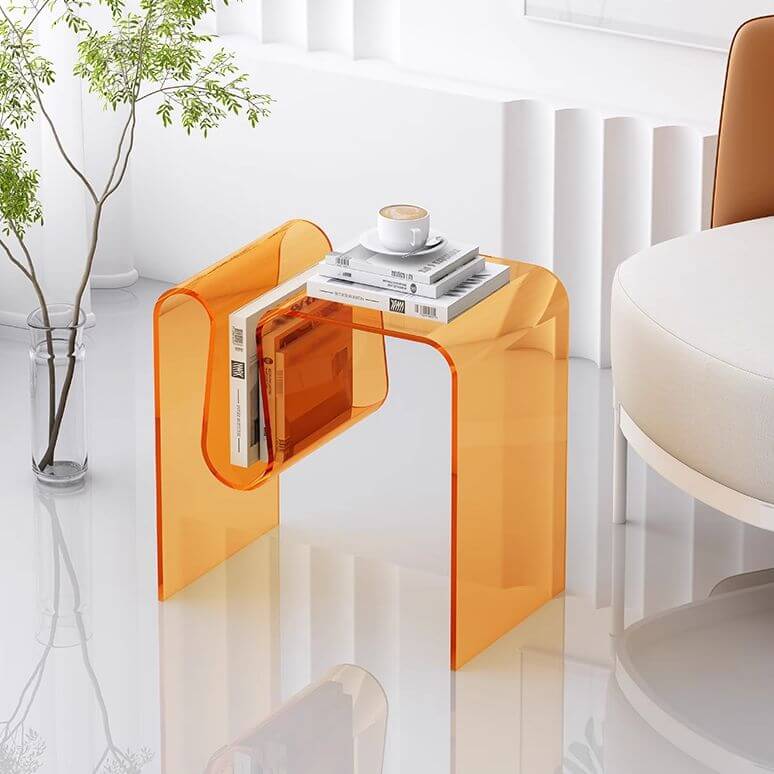 Clear and Colored Acrylic End Table with Integrated Magazine Rack