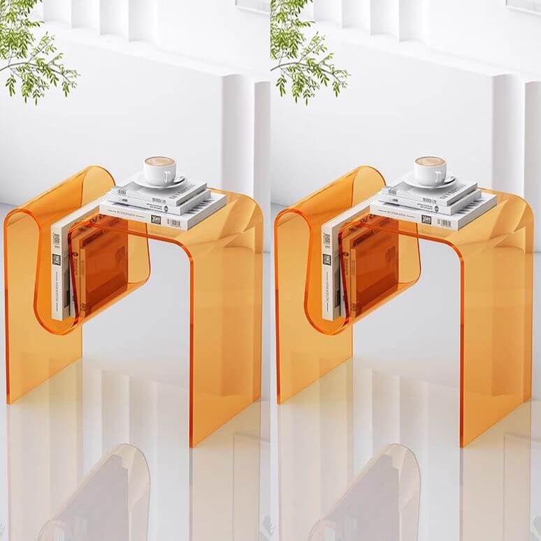 Clear and Colored Acrylic End Table with Integrated Magazine Rack