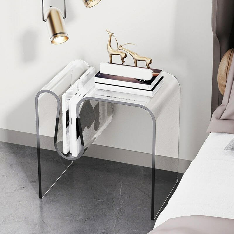 Clear and Colored Acrylic End Table with Integrated Magazine Rack