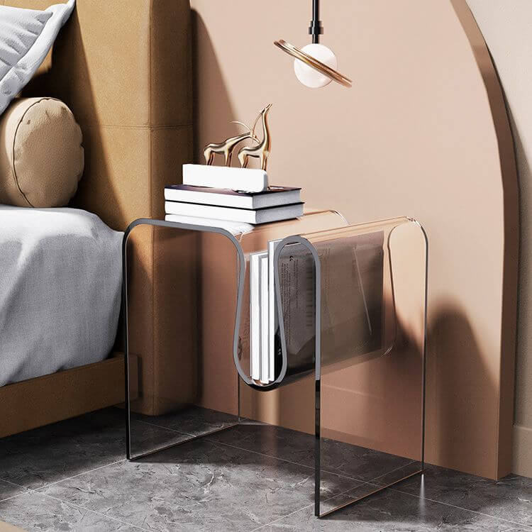 Clear and Colored Acrylic End Table with Integrated Magazine Rack