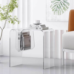 Clear and Colored Acrylic End Table with Integrated Magazine Rack