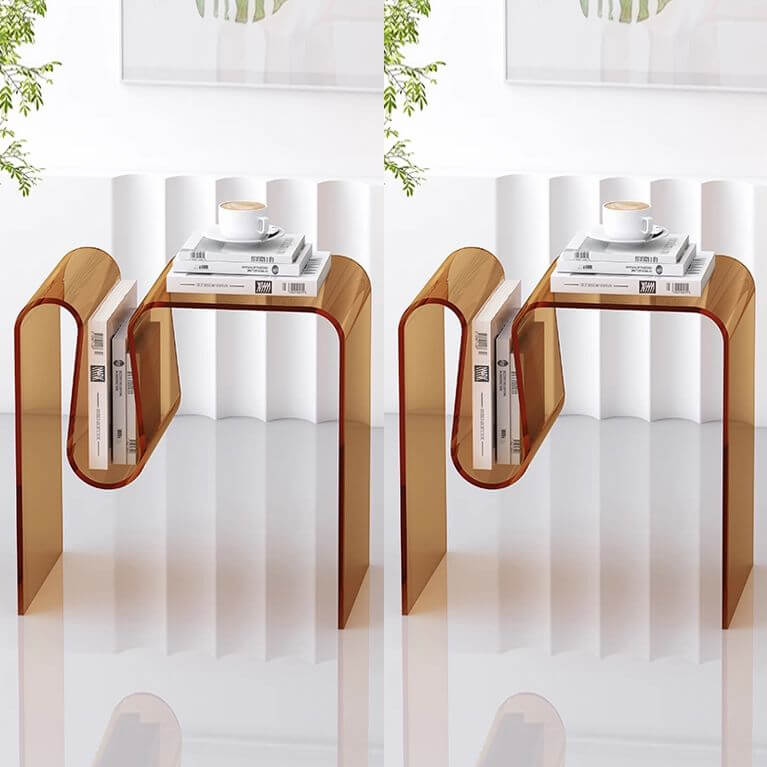 Clear and Colored Acrylic End Table with Integrated Magazine Rack