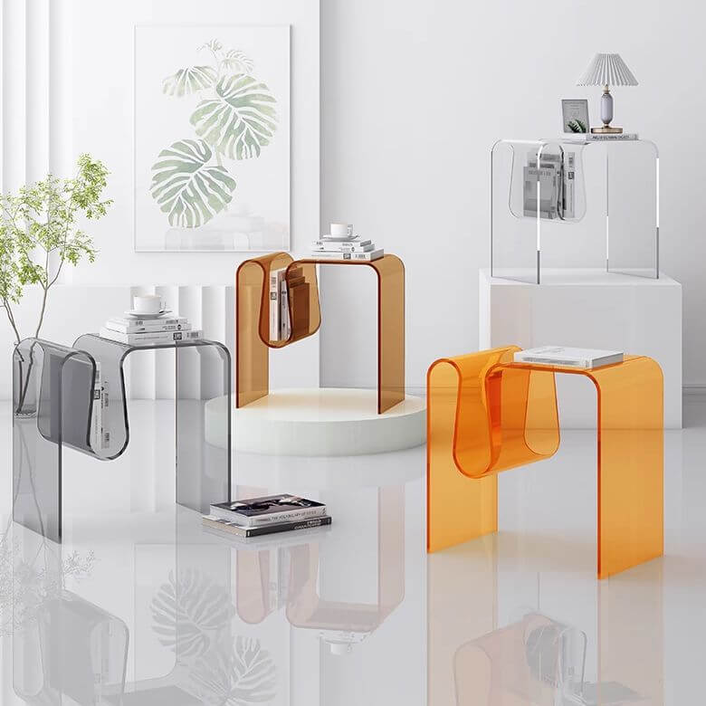 Clear and Colored Acrylic End Table with Integrated Magazine Rack Main Product Image