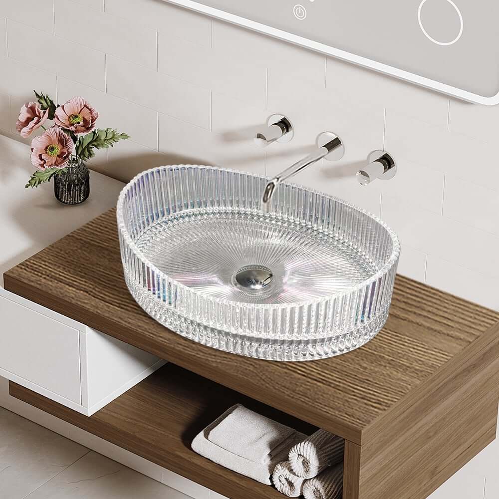 Clear Glass Oval Vessel Sink - Modern Luxury Bathroom Design