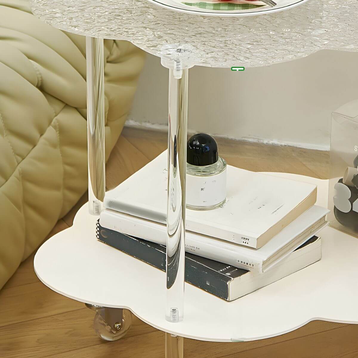 Cloud-Inspired Acrylic Accent Table with Storage Base