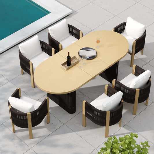 Coastal 7-Piece Extendable Outdoor Dining Set with Handwoven Rope Main Product Image