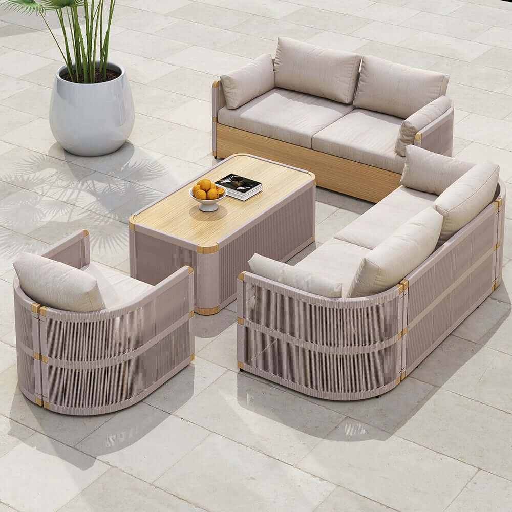 Coastal Aluminum Outdoor Furniture Set with Swivel Chairs and Table