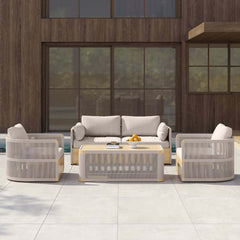 Coastal Aluminum Outdoor Furniture Set with Swivel Chairs and Table