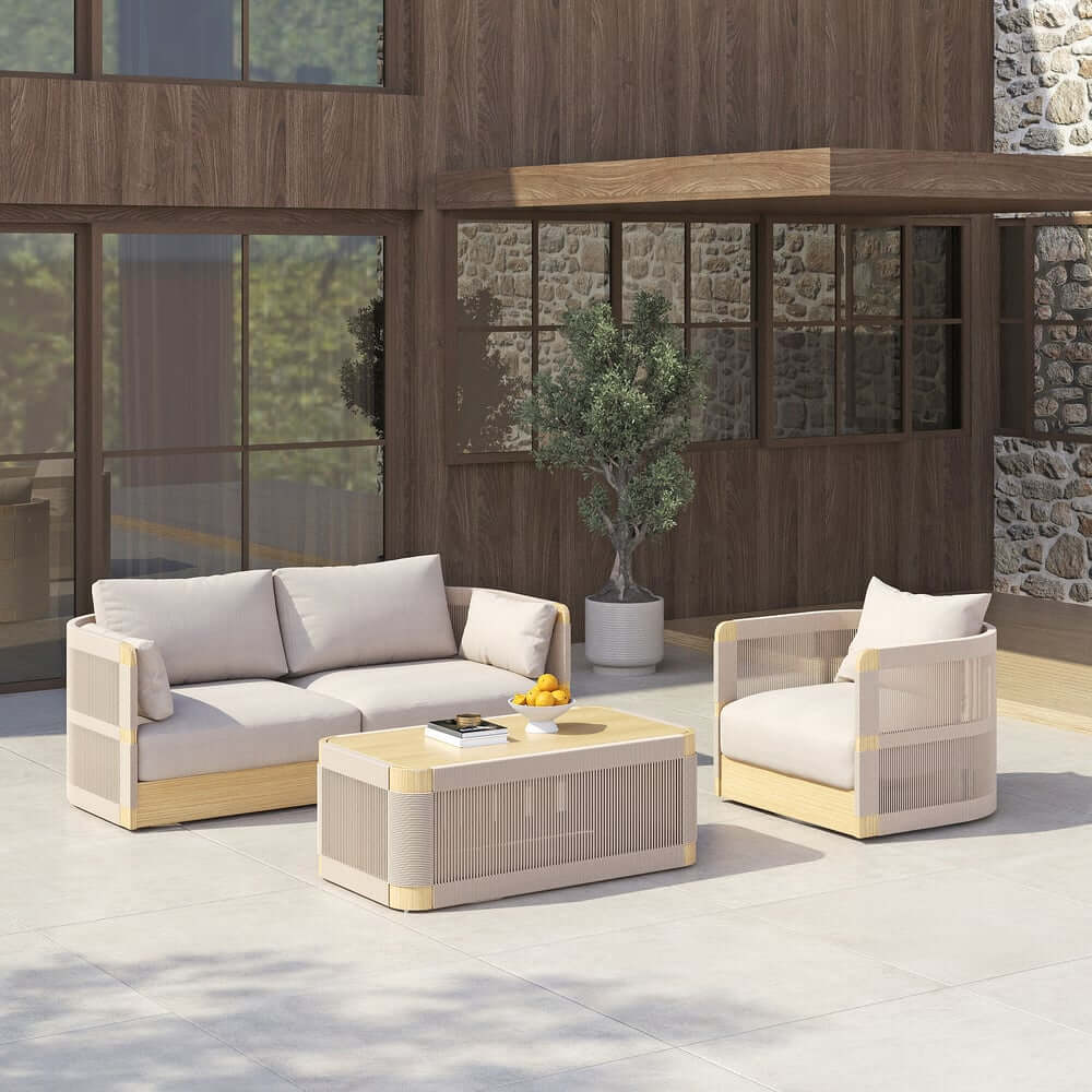Coastal Aluminum Outdoor Furniture Set with Swivel Chairs and Table