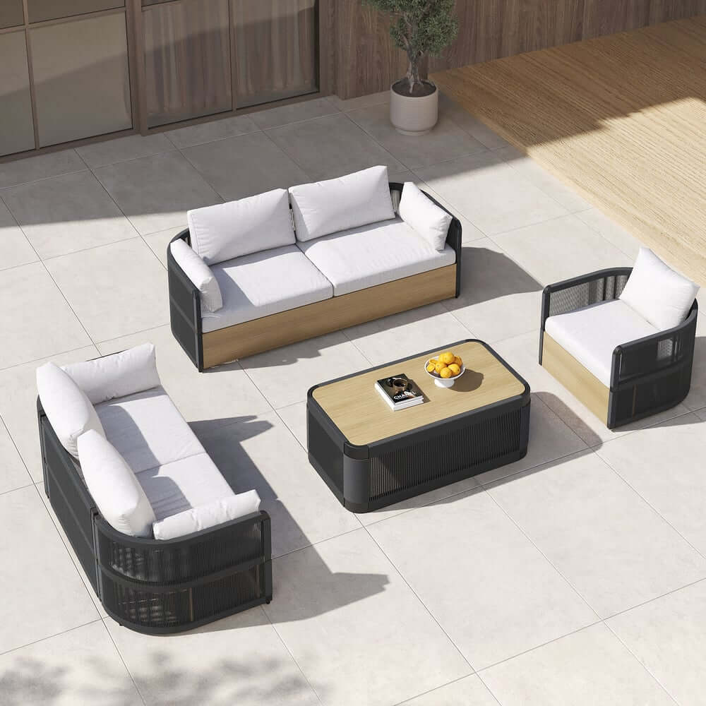 Coastal Aluminum Outdoor Furniture Set with Swivel Chairs and Table