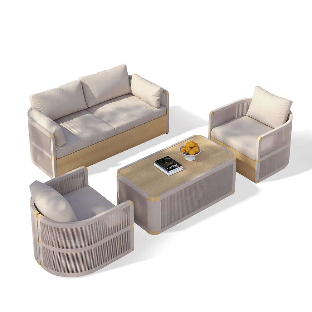 Coastal Aluminum Outdoor Furniture Set with Swivel Chairs and Table