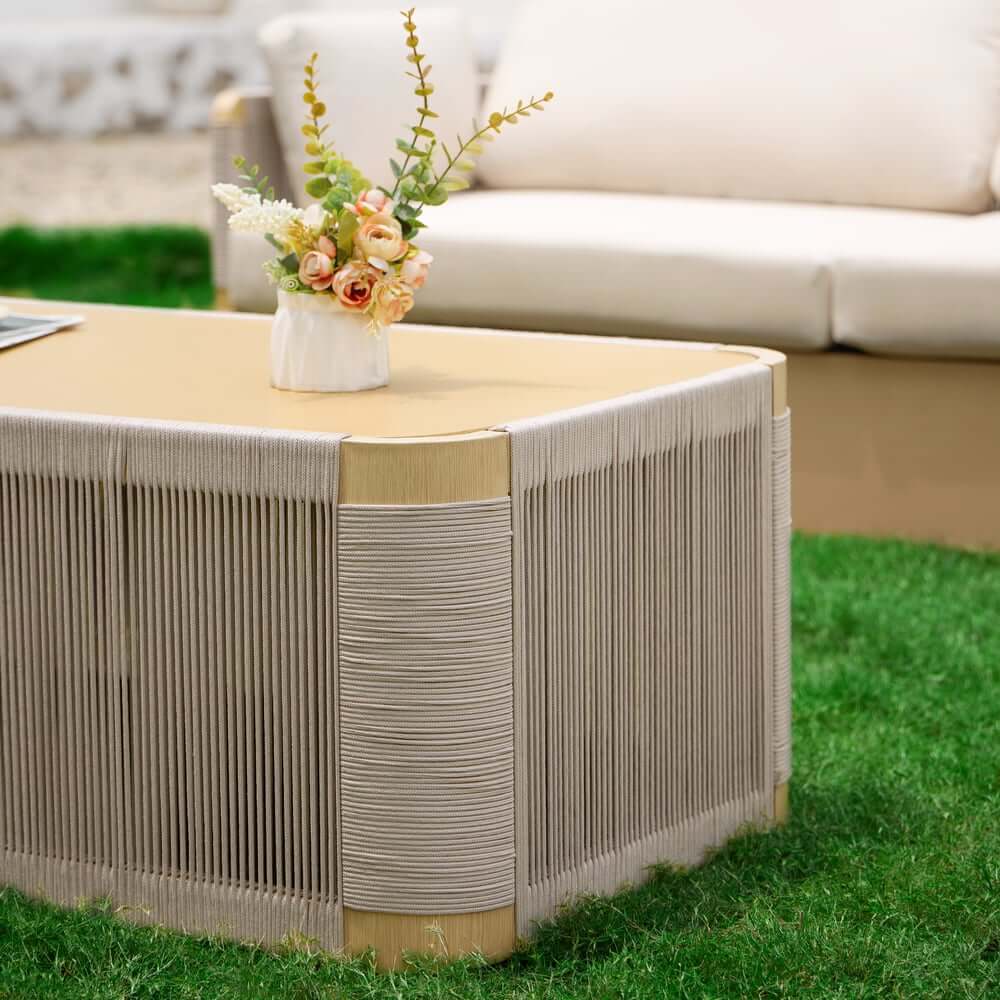 Coastal Aluminum Outdoor Furniture Set with Swivel Chairs and Table