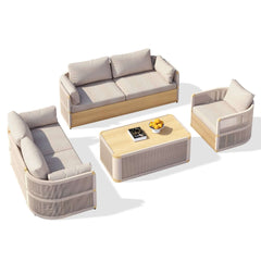 Coastal Aluminum Outdoor Furniture Set with Swivel Chairs and Table