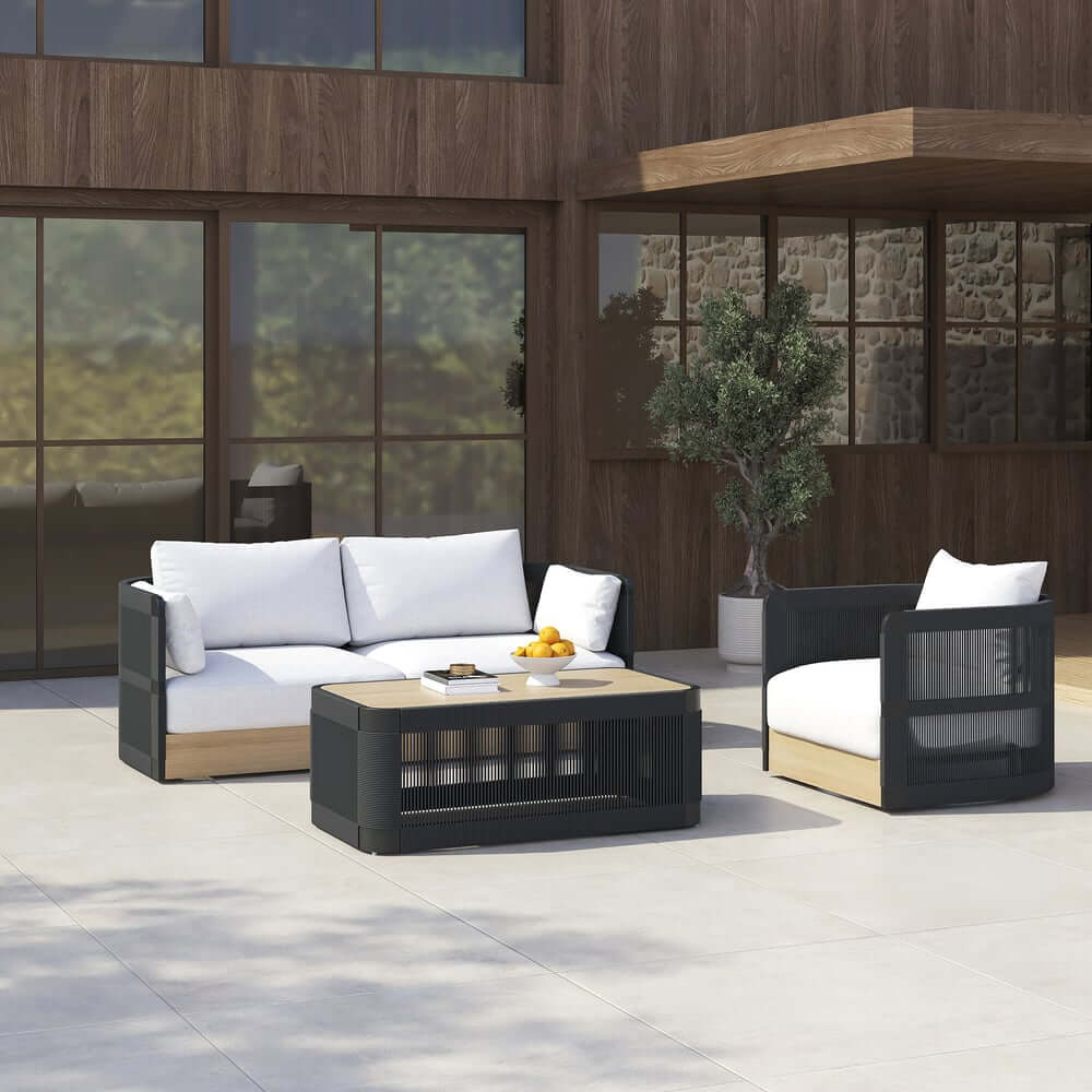Coastal Aluminum Outdoor Furniture Set with Swivel Chairs and Table