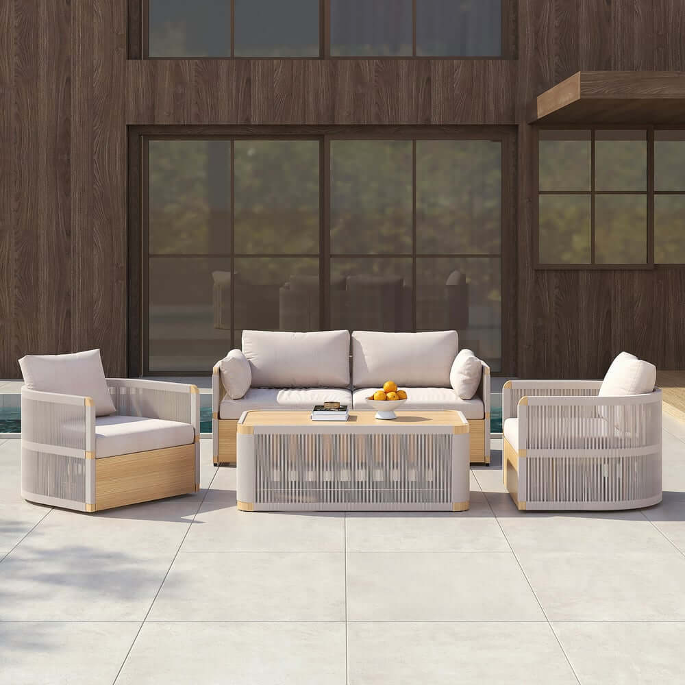 Coastal Aluminum Outdoor Furniture Set with Swivel Chairs and Table