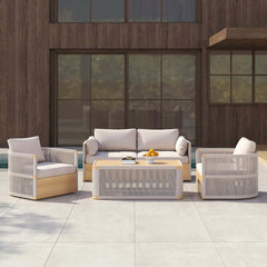 Coastal Aluminum Outdoor Furniture Set with Swivel Chairs and Table