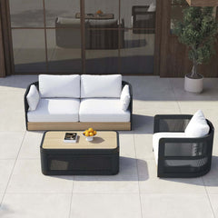 Coastal Aluminum Outdoor Furniture Set with Swivel Chairs and Table