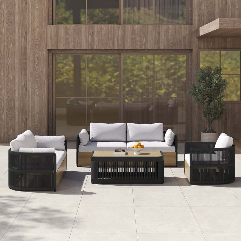 Coastal Aluminum Outdoor Furniture Set with Swivel Chairs and Table