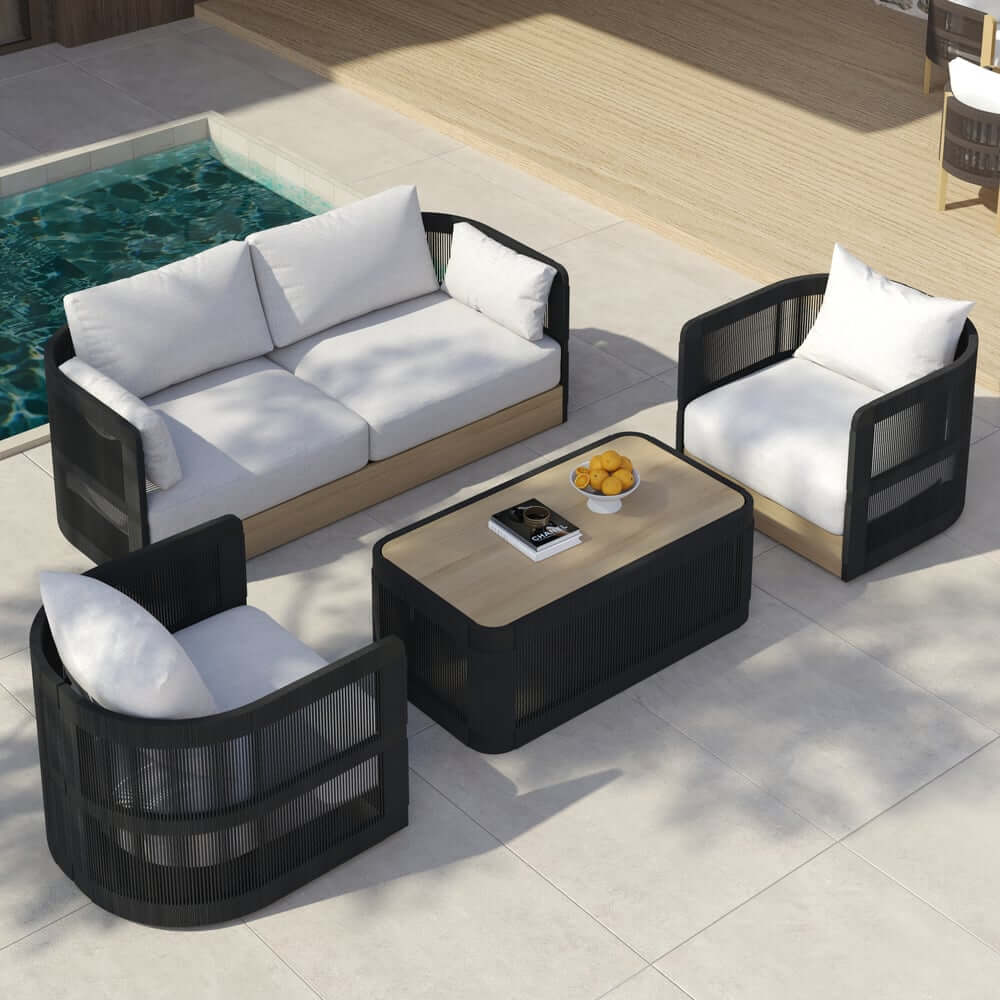 Coastal Aluminum Outdoor Furniture Set with Swivel Chairs and Table