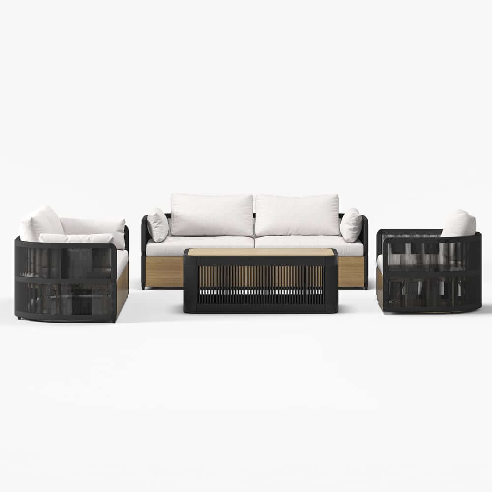 Coastal Aluminum Outdoor Furniture Set with Swivel Chairs and Table