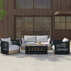 Coastal Aluminum Outdoor Furniture Set with Swivel Chairs and Table