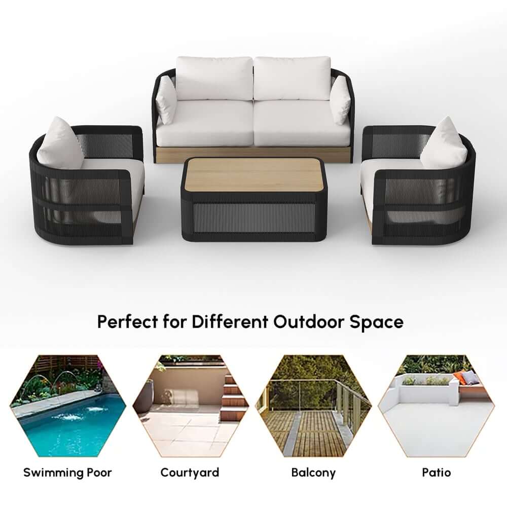 Coastal Aluminum Outdoor Furniture Set with Swivel Chairs and Table